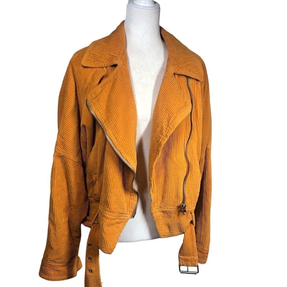 Free People Jacket Womens M Orange Slouchy Dolman Moto Corduroy Lagenlook Y2K - Picture 13 of 13